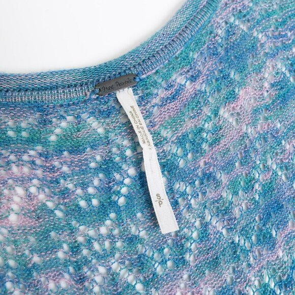 ✨ Free People Blue Galaxy Space Dyed Henley Sweater Midi Dress Pointelle Knit - Picture 5 of 12